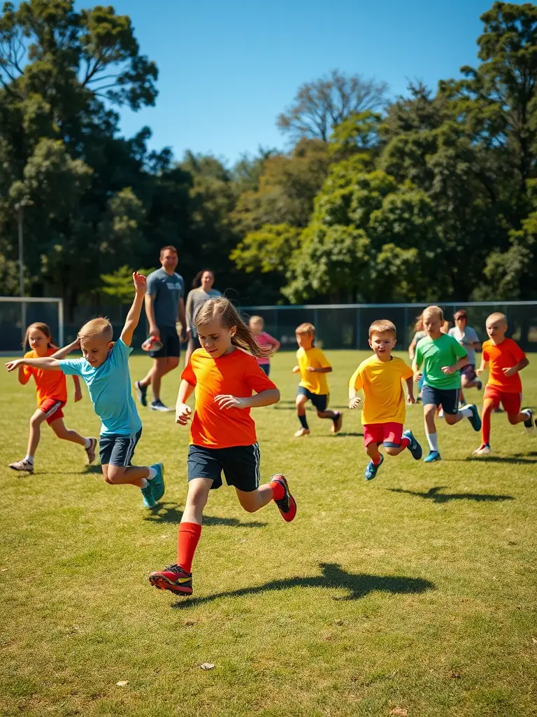 A photo of children playing sports at MOV 'N DANCE 18, emphasizing teamwork and physical activity.