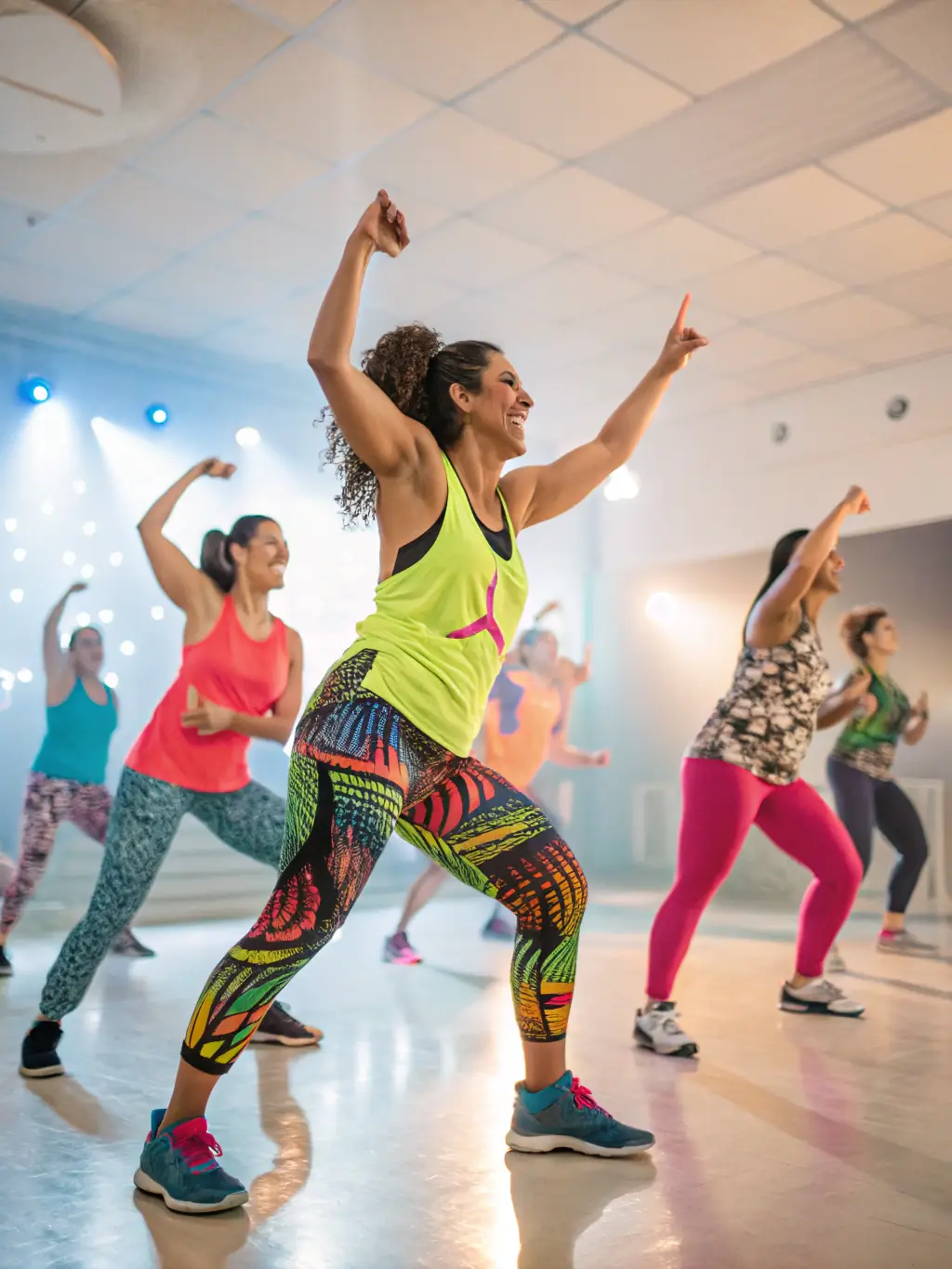 A group of adults participating in a Zumba class at MOV 'N DANCE 18, highlighting the fun and fitness aspects.